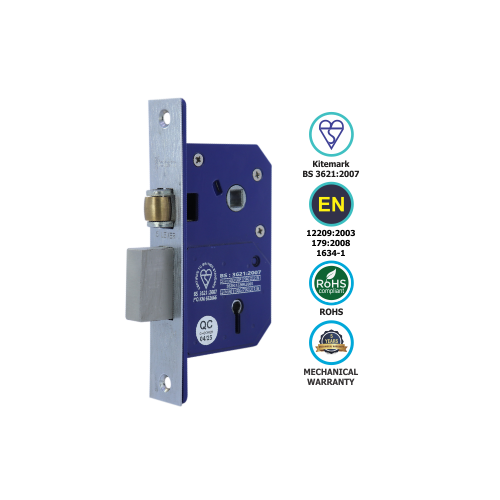 Alternative view of Bs3621 5 Lever Sash Lock (3k74) Retro Fit  66mm, 76mm - Satin Stainless and Electro Brass - Each