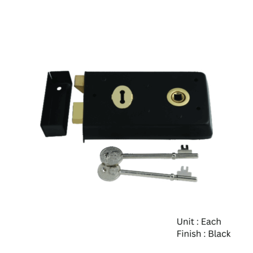 Alternative view of Narrow Style Rim Lock  140 X 76mm Epoxy Black Each