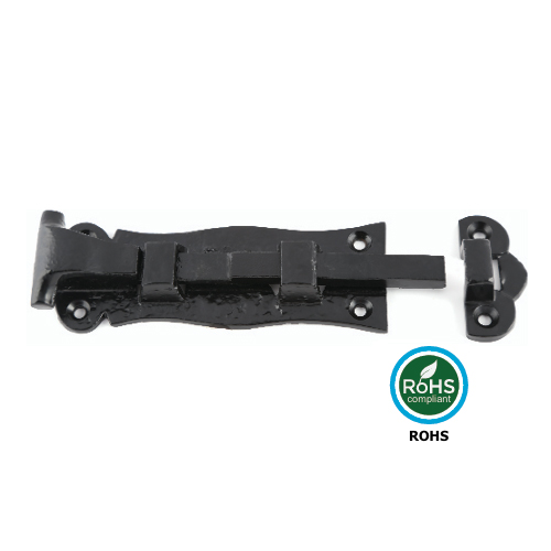 Alternative view of Black Antique Scroll Straight Door Bolt Epoxy Black with Different Sizes Each
