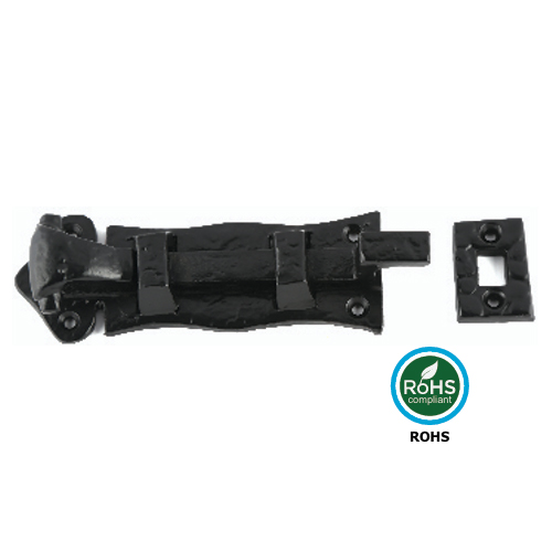 Alternative view of Black Antique Straight Door Bolt - Curly Tail 76mm Epoxy Black Each