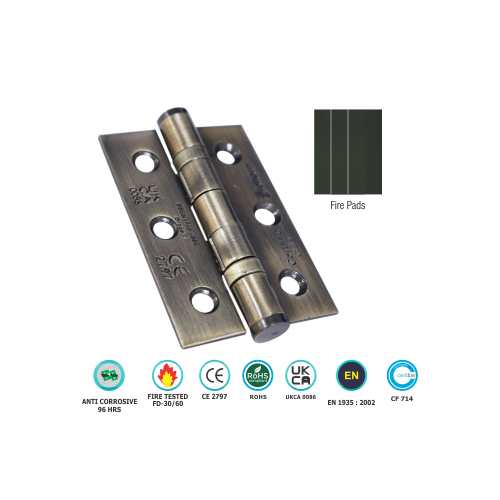 Alternative view of Mild Steel 2 Ball Bearing Hinge - CE7 1 1/2 Pair C/W Intumescent 76 X 51mm Pads With Bright Zinc and Polished Chrome Finish