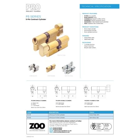 Alternative view of P5 Euro Profile Lock Cylinder with Turn – Durable & Secure Door Lock Solution