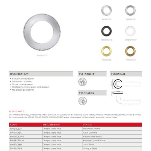 Alternative view of Spare Tempo Lever Round Rose Pack for Door Handles