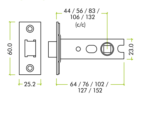 Alternative view of Tubular Latch (Knobs) Architectural 45° Travel 127mm with SSS Forend Durable Internal Door Latch Smooth Operation