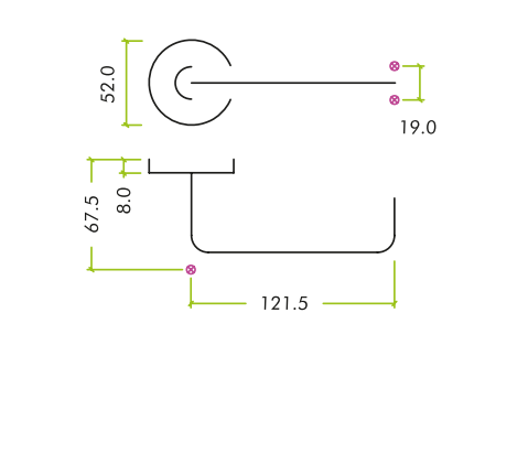 Alternative view of 19mm Return to Door Lever Handle Push On Rose 52mm Rose Grade 201 Stainless Steel Fixings Included