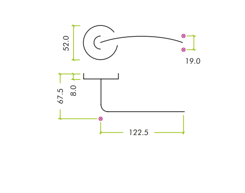 Alternative view of 19mm Arched Lever Handle Push On Rose 52mm Rose Grade 201 Stainless Steel