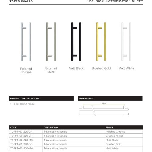 Alternative view of Top Drawer Fittings T Bar 160mm Cabinet Pull Handle