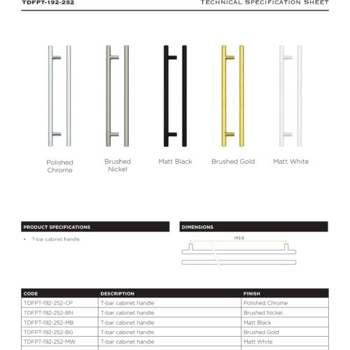 Alternative view of Top Drawer Fittings T Bar 192mm Cabinet Pull Handles