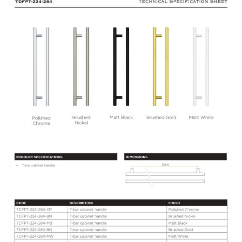 Alternative view of Top Drawer Fittings T Bar 224mm Cabinet Pull Handles