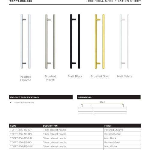 Alternative view of Top Drawer Fittings T Bar Cabinet handle 256mm