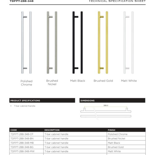 Alternative view of Top Drawer Fittings T Bar 288mm Cabinet Pull Handle