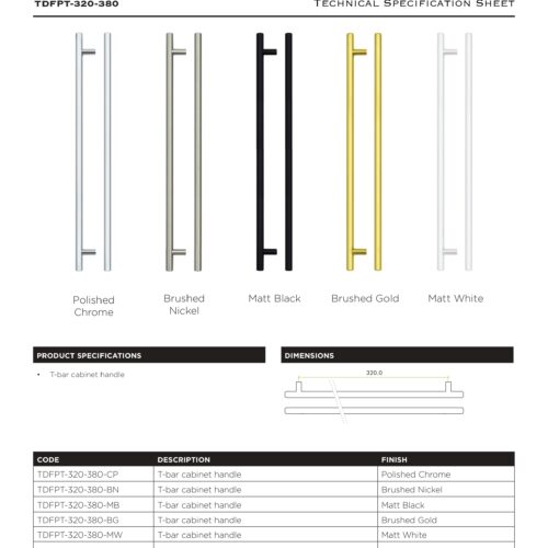 Alternative view of Top Drawer Fittings T Bar 320mm Cabinet Pull Handle