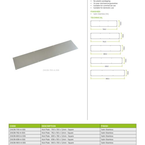 Alternative view of Square Kick Plate 430 Stainless Steel with Fixings Included