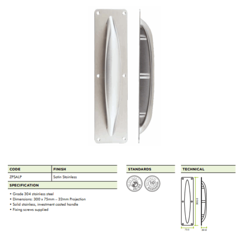 Alternative view of Anti Ligature Pull Handle on Backplate Stainless Steel Safety Door Handle Fixings Included