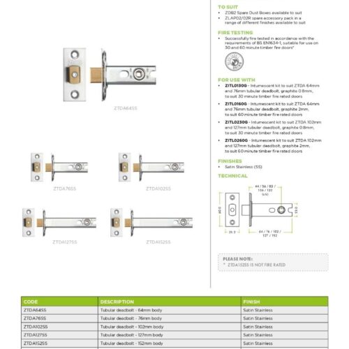 Alternative view of Heavy Duty Tubular Deadbolt 64mm Complete with SSS Forends Strong Secure Door Lock