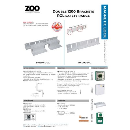 Alternative view of Double Z & L Bracket for ML1200 Double Range of Maglocks Use