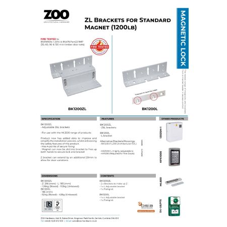 Alternative view of Adjustable Z & L Bracket for ML1200 Range of Maglocks Use