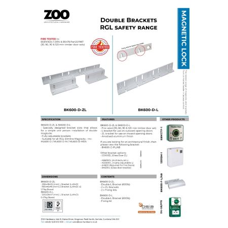 Alternative view of Double Z & L Bracket for ML600 Double Range of Maglocks Use