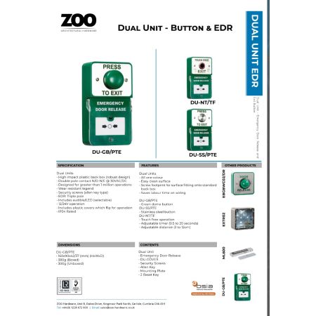 Alternative view of Dual Unit with Combined Emergency Door Release and Large Green "Press to Exit" Button