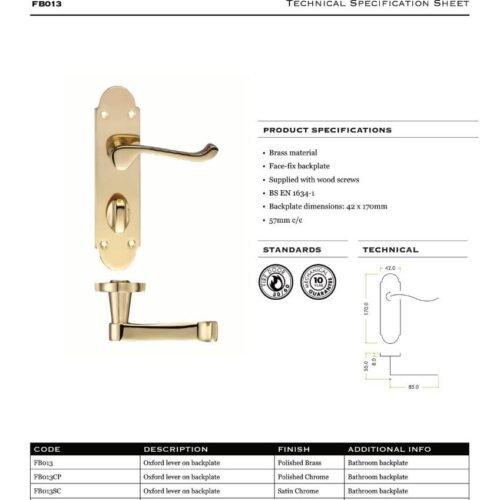 Alternative view of Oxford Lever Bathroom (57mm c/c) Furniture 170 x 42mm