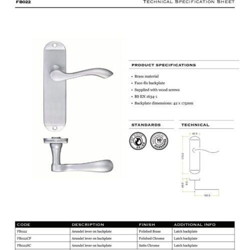 Alternative view of Arundel Lever Latch Furniture - Short Plate 175 x 42mm