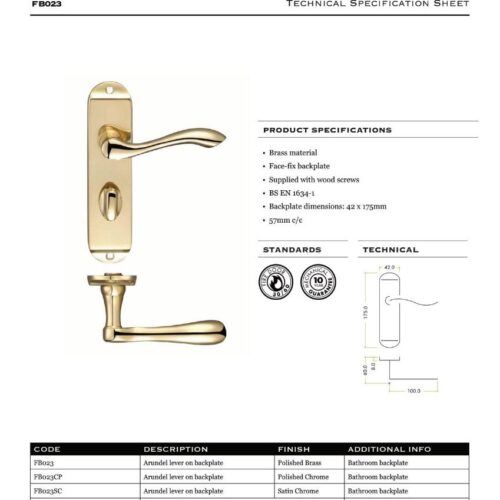 Alternative view of Arundel Lever Bathroom (57mm c/c) Furniture - Short Plate