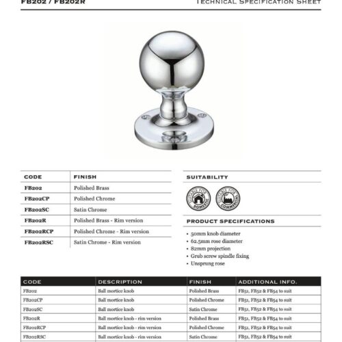 Alternative view of Ball Mortice Knob Furniture 62.5mm Rose Diameter Classic Door Handle Durable Interior Fitting