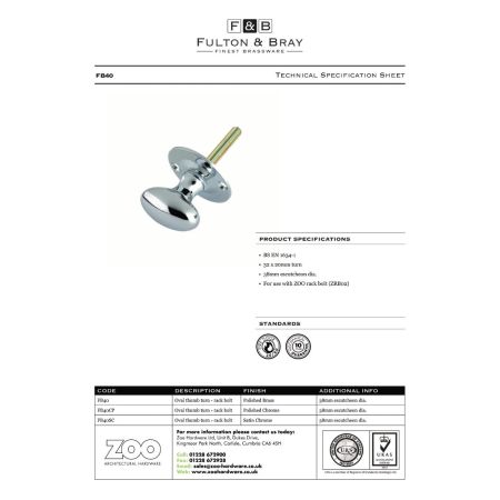 Alternative view of Oval Thumb Turn - Rack Bolt for Secure Doors