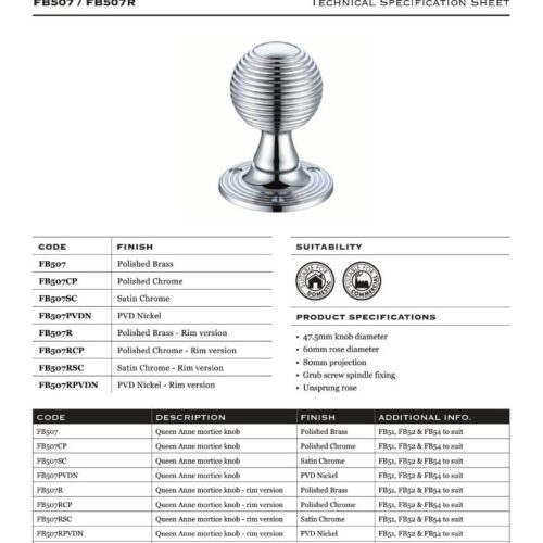 Alternative view of Queen Anne Mortice Knob Furniture 60mm Rose Diameter Classic Door Handle Durable Interior Fitting