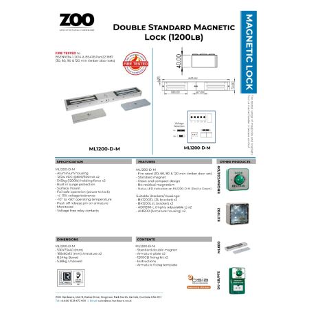 Alternative view of Double Monitored Standard Magnetic Lock 1200lbs (545kgs x2) Holding Force