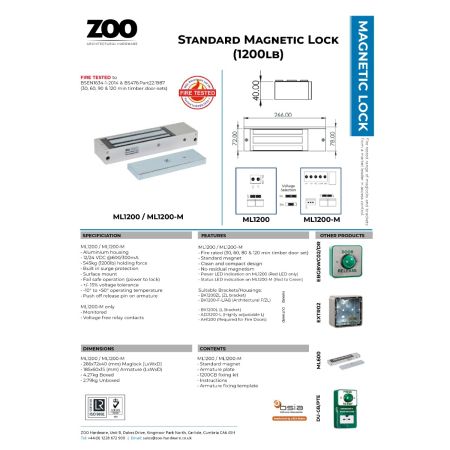 Alternative view of Standard Magnetic Lock 1200lbs (545kgs) Monitored Holding Force