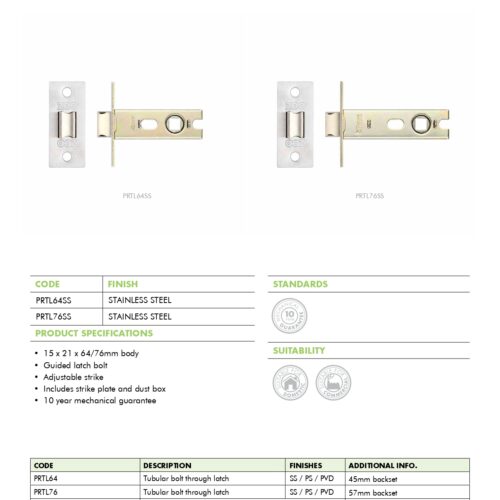 Alternative view of Project Tubular Latch 76mm Bolt Through Heavy Duty Internal Door Latch Durable Smooth Operating Hardware