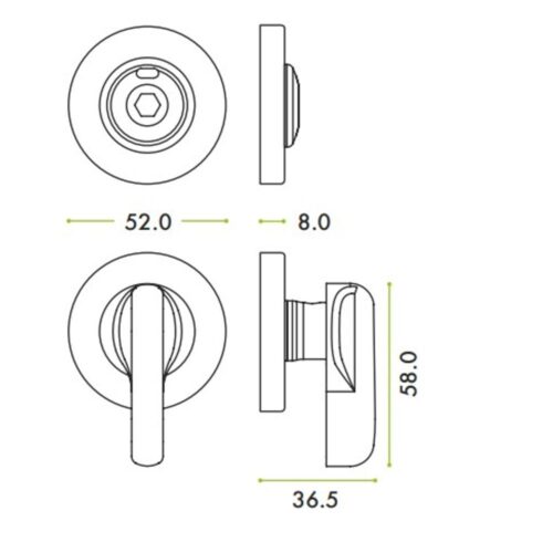 Alternative view of Turn and HEX Release Disabled with Indicator – 52mm Rose Grade 304