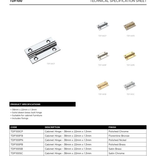 Alternative view of Solid Drawn Brass Butt Hinge 38 x 22 x 1.3mm Hinge