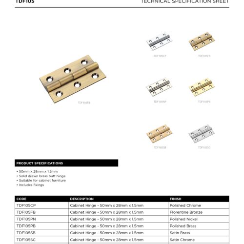 Alternative view of Solid Drawn Brass Butt Hinge 50 x 28 x 1.5mm Hinge