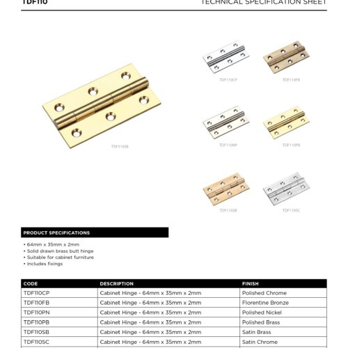 Alternative view of Solid Drawn Brass Butt Hinge 64 x 35 x 2mm