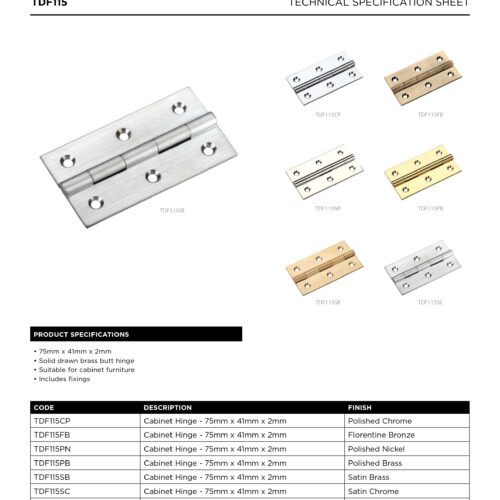 Alternative view of Solid Drawn Brass Butt Hinge 75 x 41 x 2mm