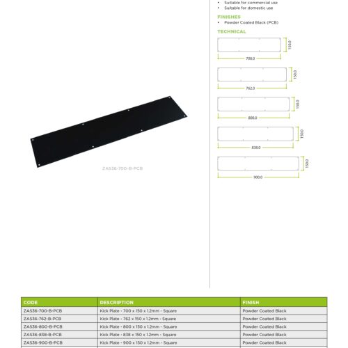 Alternative view of Square Kick Plate 150mm x 1.2mm with Fixings Included – PCB