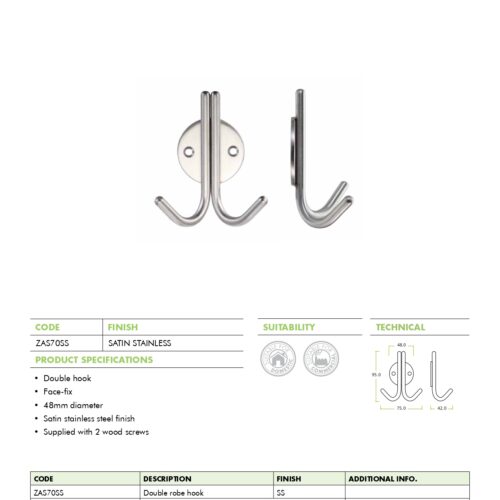 Alternative view of Double Robe Hook in Satin Stainless Steel
