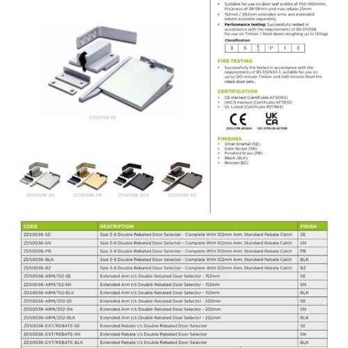 Alternative view of Size 3-6 Double Rebated Door Selector - Complete With 102mm Arm, Standard Rebate Catch