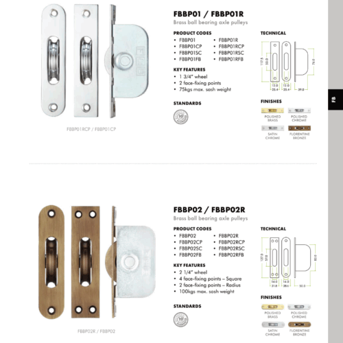 Alternative view of 2 1/4 Inch Brass Ball Bearing Pulleys with Square Forend – Durable Window Hardware