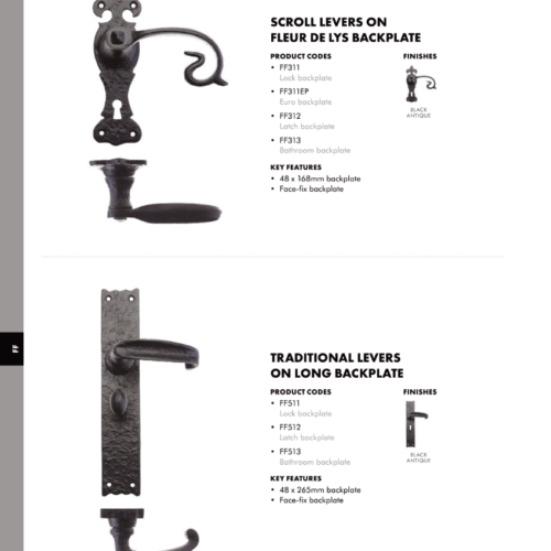 Alternative view of Scroll Lever on Fleur De Lys Backplate - 6" - Lock