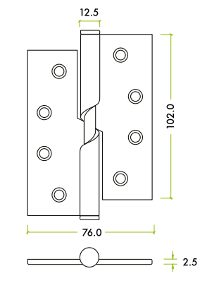 Alternative view of Rising Butt Hinge Left or Right Handed Stainless Steel Grade 201 102 x 76 x 2.5mm Heavy Duty Door Fitting