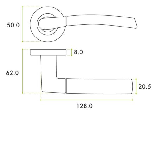 Alternative view of Andorra Lever on Rose 50 x 8mm Round Sprung Rose Stainless Steel Door Handle Fixings Included