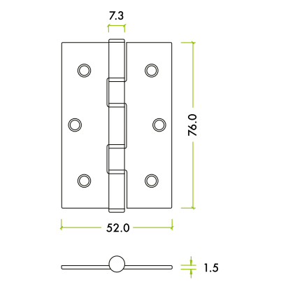 Alternative view of Stainless Steel Slim Knuckle Door Hinge 76 x 52 x 1.5mm Durable Heavy Duty Door Fitting