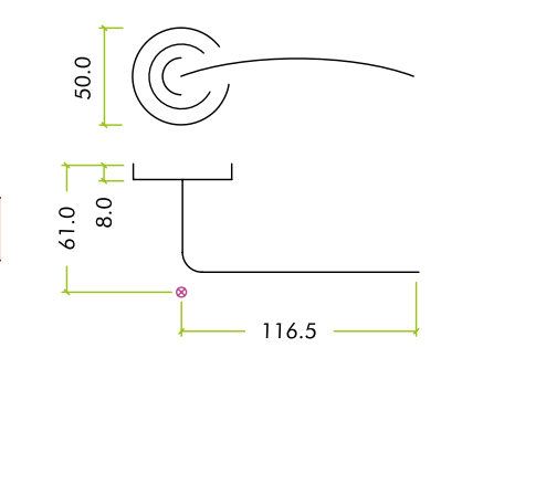 Alternative view of Siena Lever Handle on 50mm x 8mm Sprung Screw On Rose Modern Internal Door Handle Design