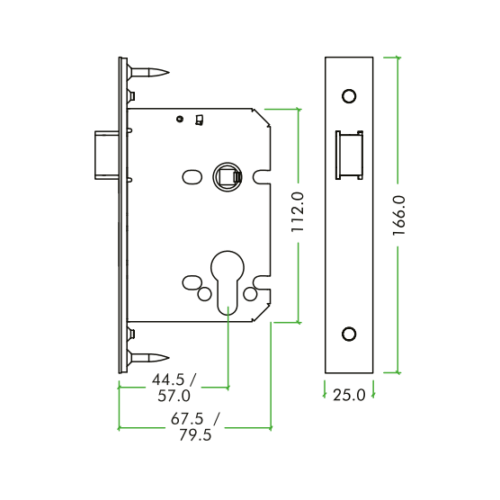 Alternative view of Upright Latch 64mm Complete with PVD Forend and Strike Durable Door Lock Fitting