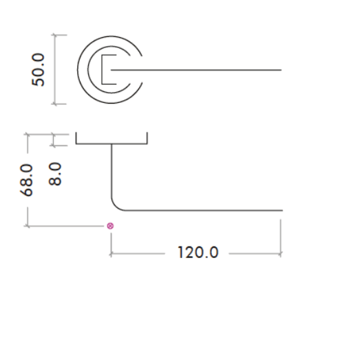 Alternative view of Lyra Lever on 50mm x 8mm Round Sprung Rose Stainless Steel Modern Door Handle