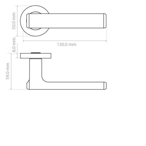 Alternative view of Frigo Lever on Round Rose 50mm x 8mm Round Sprung Rose Stainless Steel Modern Door Handle