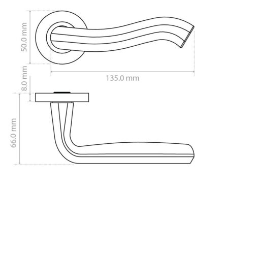 Alternative view of Rococo Lever on 50mm x 8mm Round Sprung Rose Stylish Stainless Steel Modern Door Handle